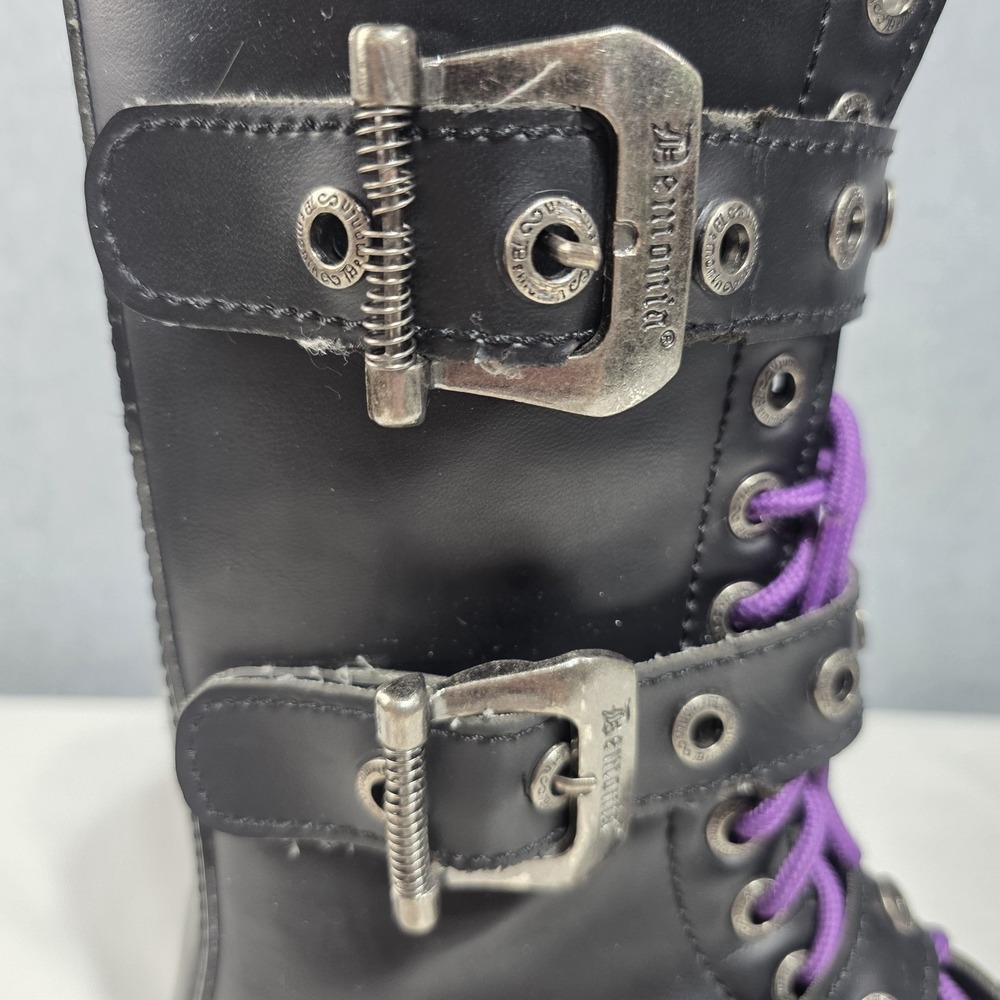 Demonia Black Leather Combat Boots - Side Zip - US 9 mens - Picture 12 of 16